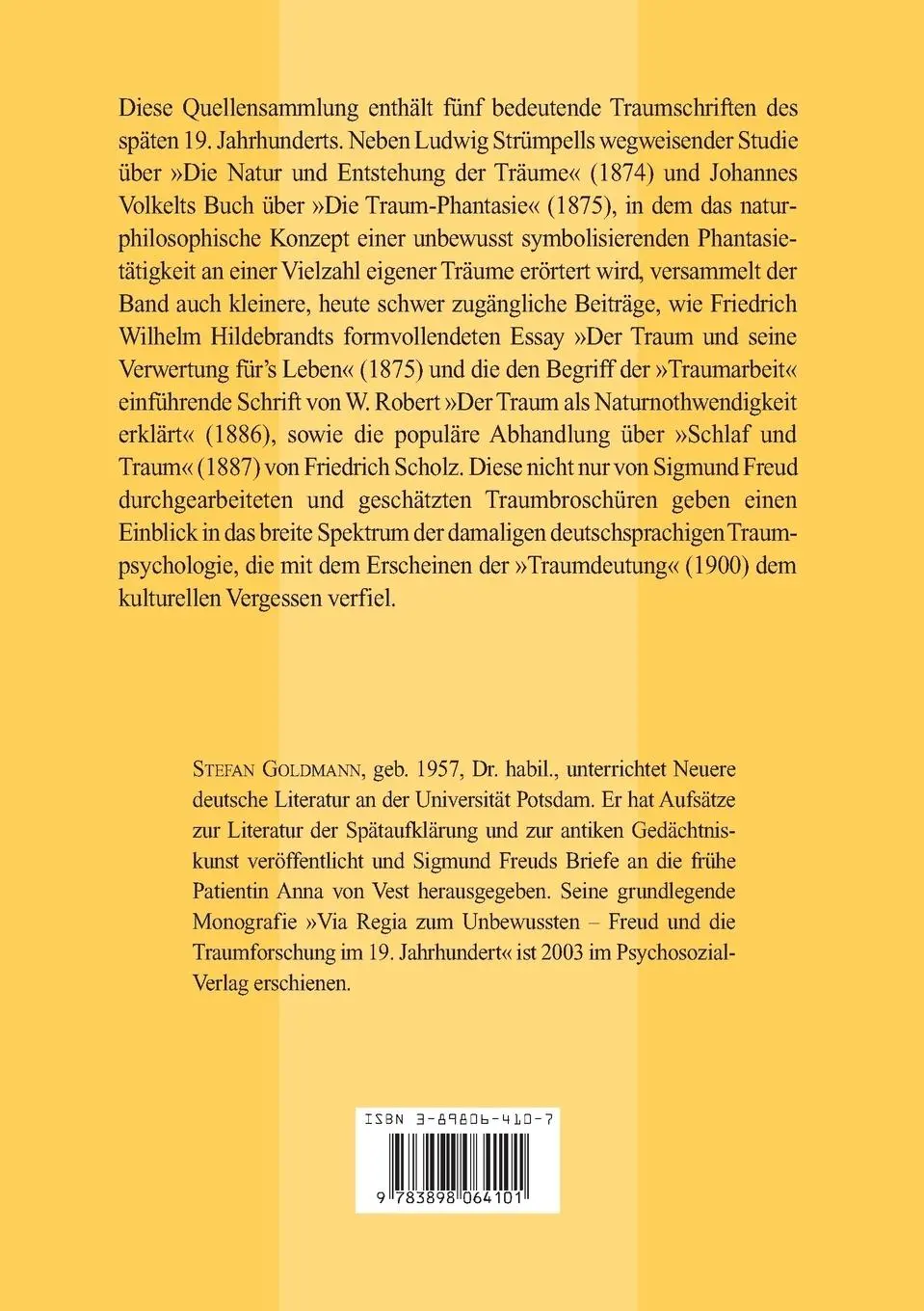 Rückseite: 9783898064101 | Traumarbeit vor Freud | Stefan Goldmann | Taschenbuch | 365 S. | 2005