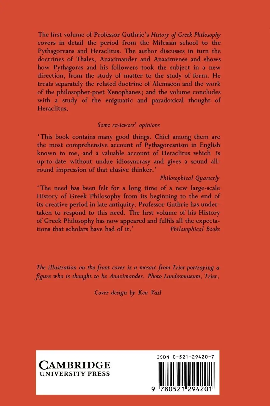 Rückseite: 9780521294201 | A History of Greek Philosophy | William K. Guthrie (u. a.) | Buch