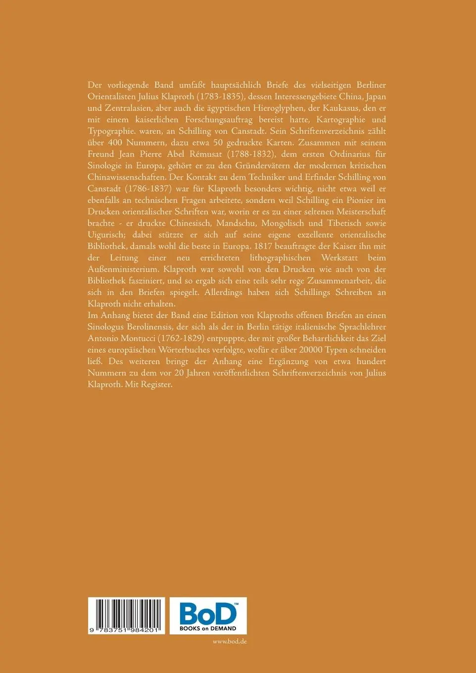 Rückseite: 9783751984201 | Julius Klaproths (1783-1835) Briefe an den Orientalisten und...