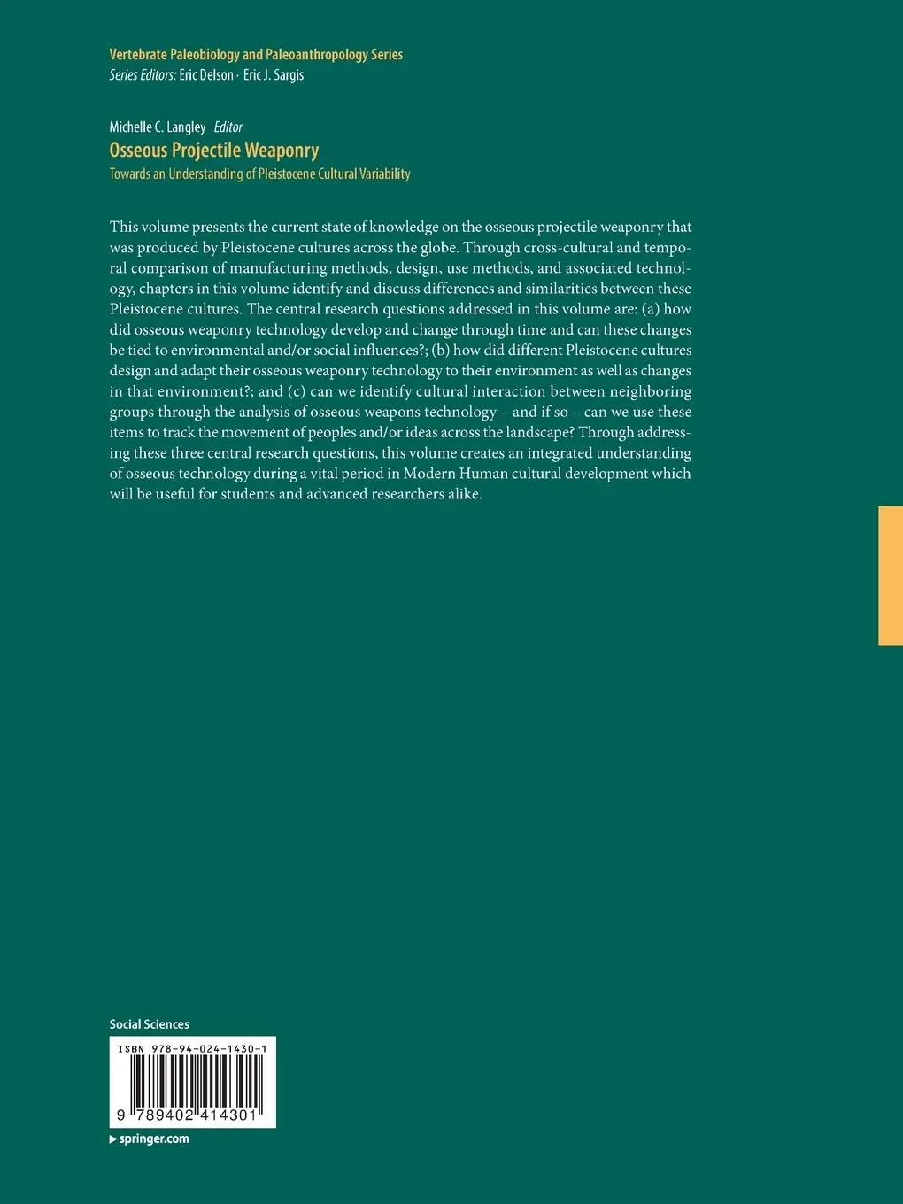 Rückseite: 9789402414301 | Osseous Projectile Weaponry | Michelle C. Langley | Taschenbuch | xiv