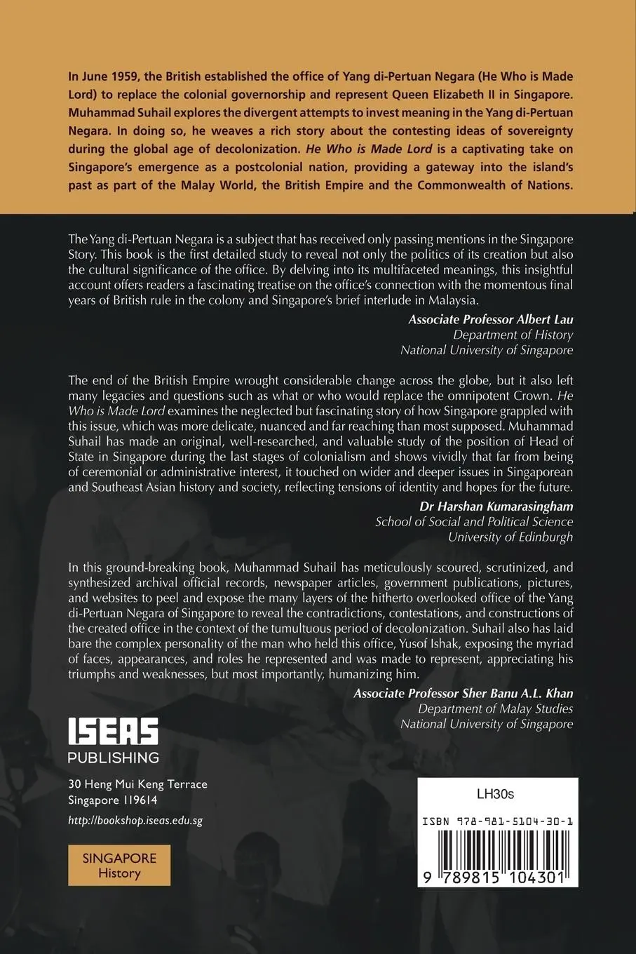 Rückseite: 9789815104301 | He Who is Made Lord | Empire, Class and Race in Postwar Singapore