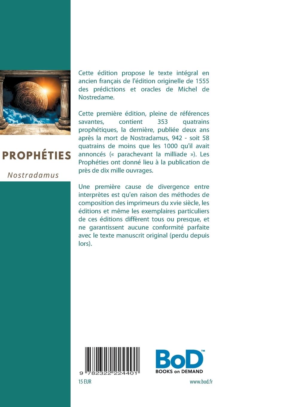 Rückseite: 9782322224401 | Prophéties | Nostradamus | Taschenbuch | 148 S. | Französisch | 2020