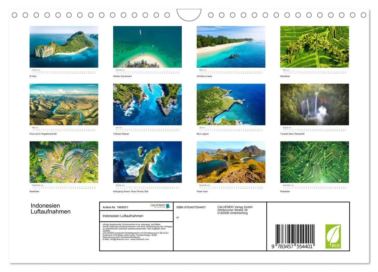 Bild: 9783457554401 | Indonesien Luftaufnahmen (Wandkalender 2026 DIN A4 quer), CALVENDO...