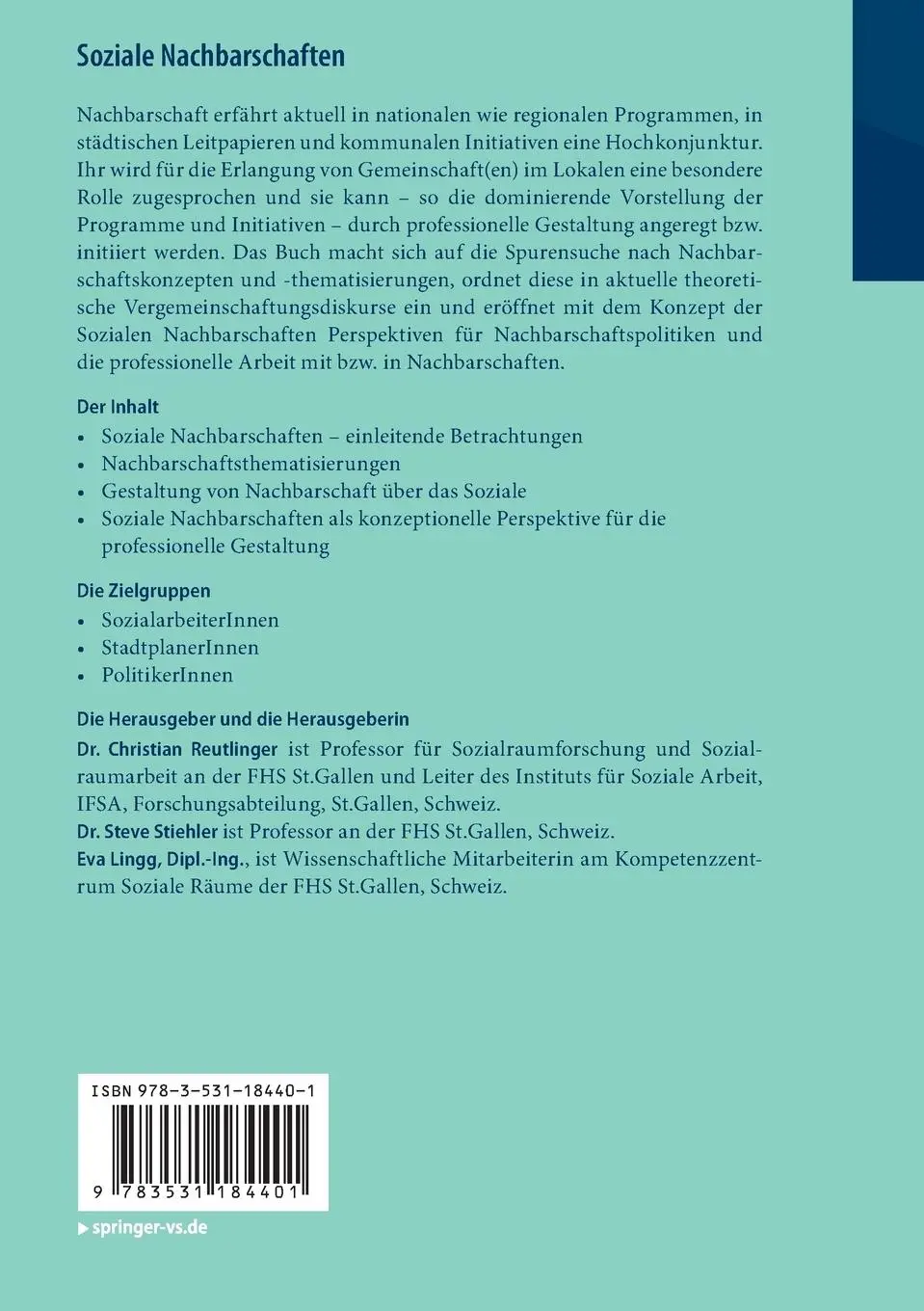 Rückseite: 9783531184401 | Soziale Nachbarschaften | Geschichte, Grundlagen, Perspektiven | Buch
