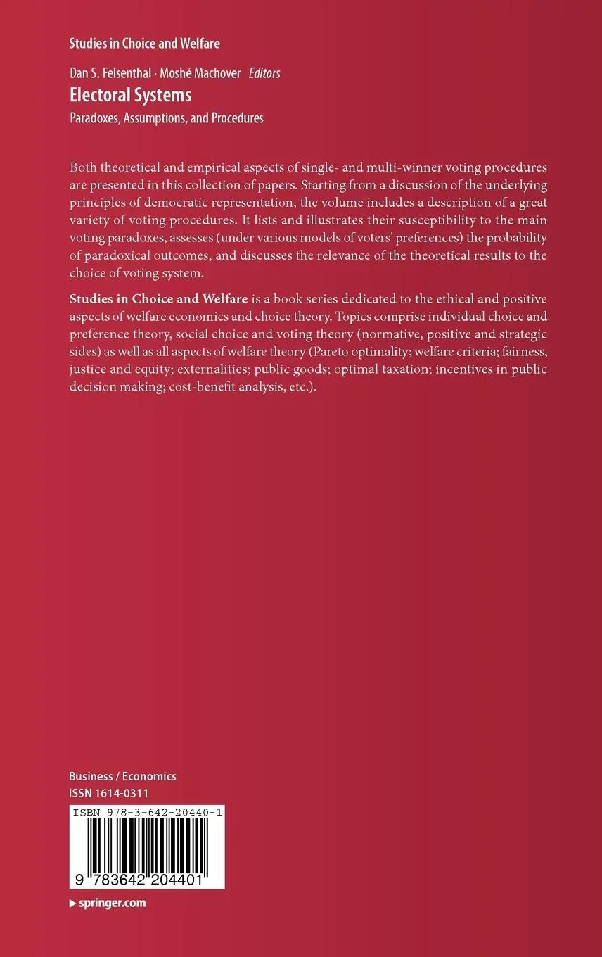 Rückseite: 9783642204401 | Electoral Systems | Paradoxes, Assumptions, and Procedures | Buch