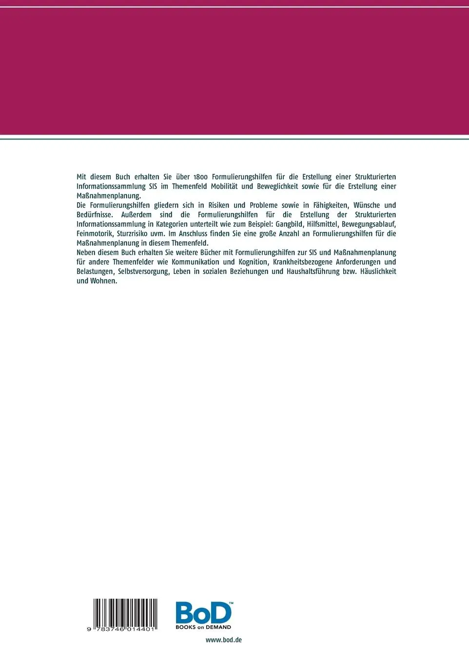 Rückseite: 9783746014401 | Formulierungshilfen für die Strukturierte Informationssammlung SIS...
