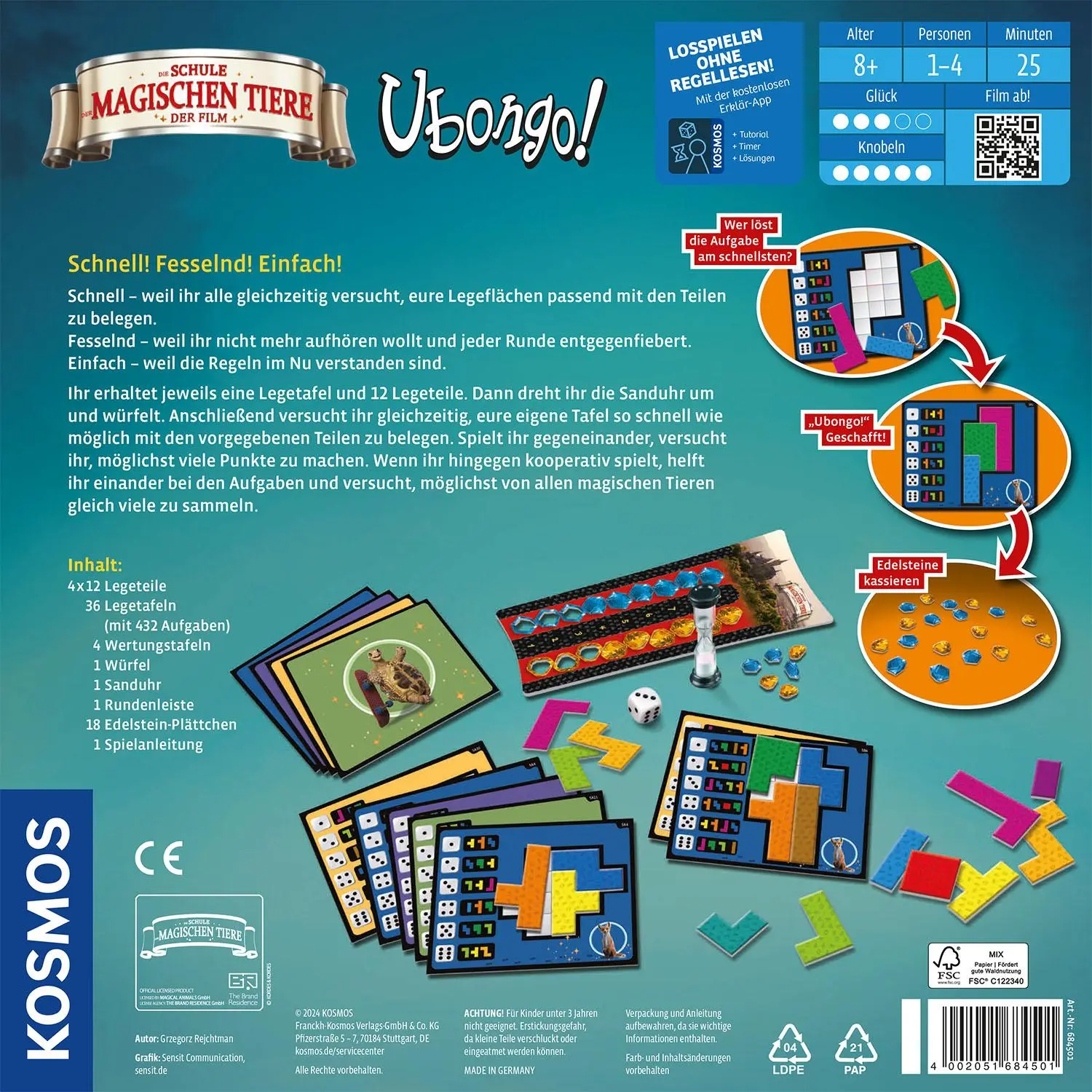 Rückseite: 4002051684501 | Ubongo Schule der magischen Tiere | Spiel | Grzegorz Rejchtman | Spiel