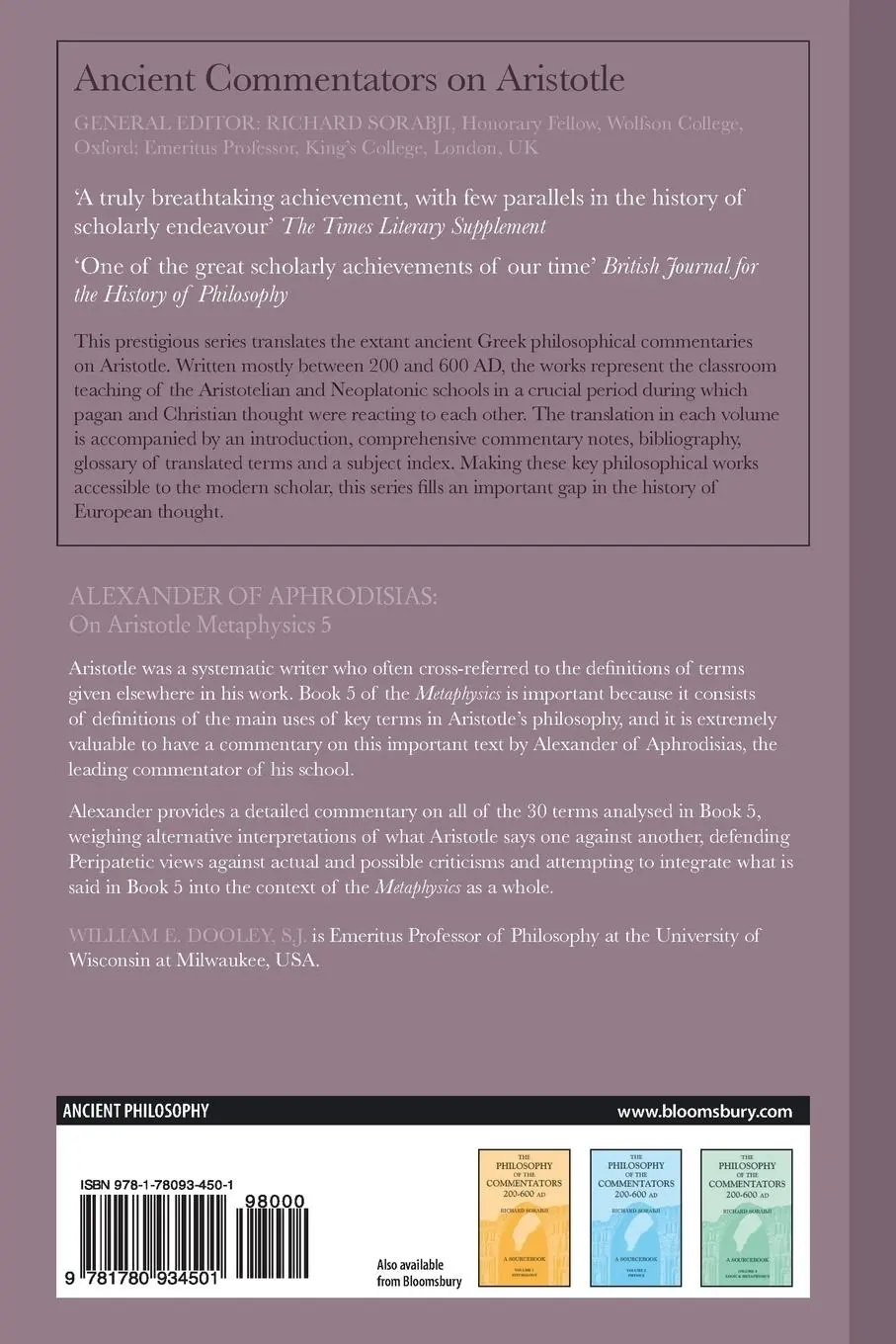 Rückseite: 9781780934501 | Alexander of Aphrodisias | On Aristotle Metaphysics 5 | E. W. Dooley
