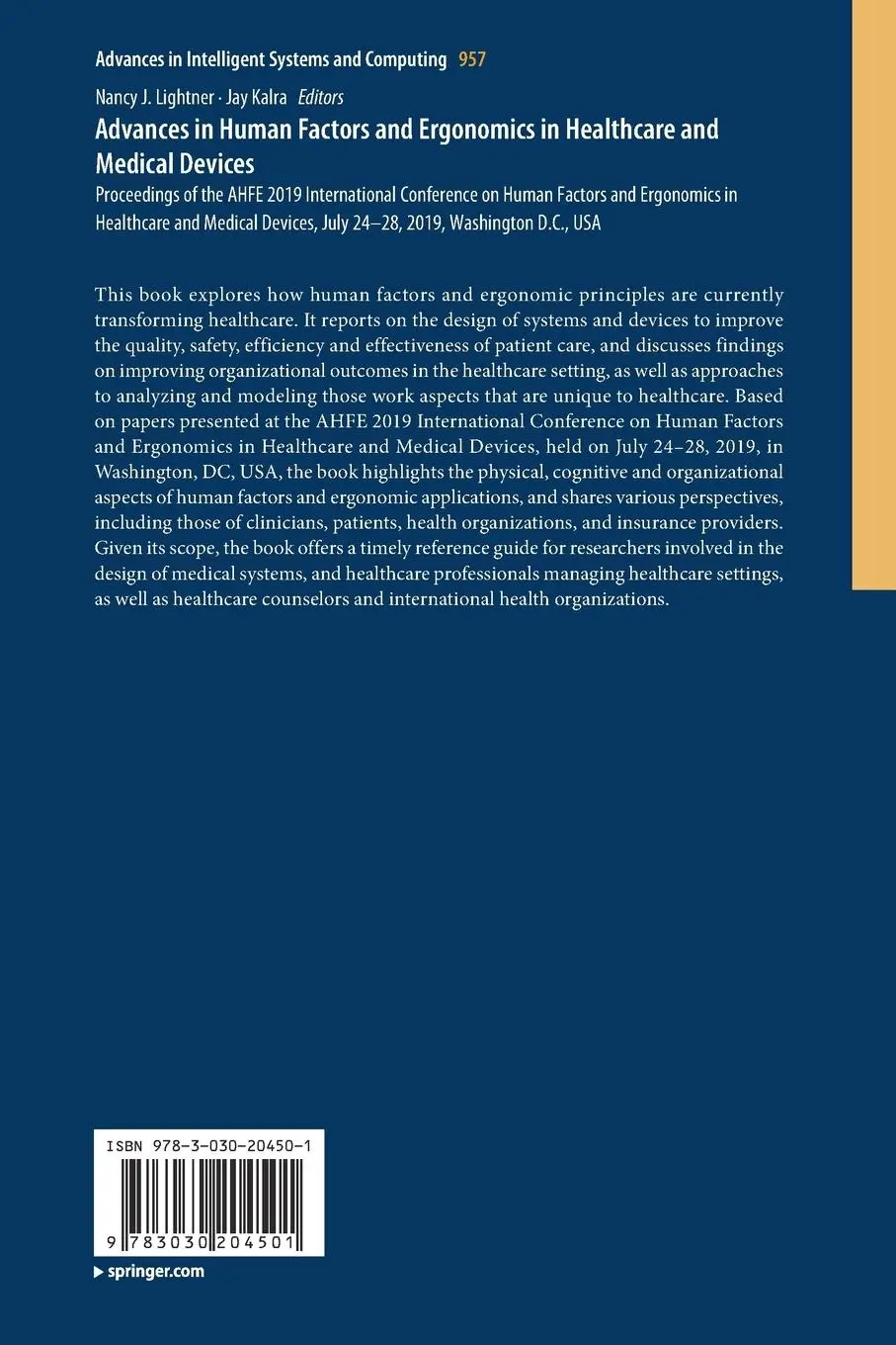 Rückseite: 9783030204501 | Advances in Human Factors and Ergonomics in Healthcare and Medical...