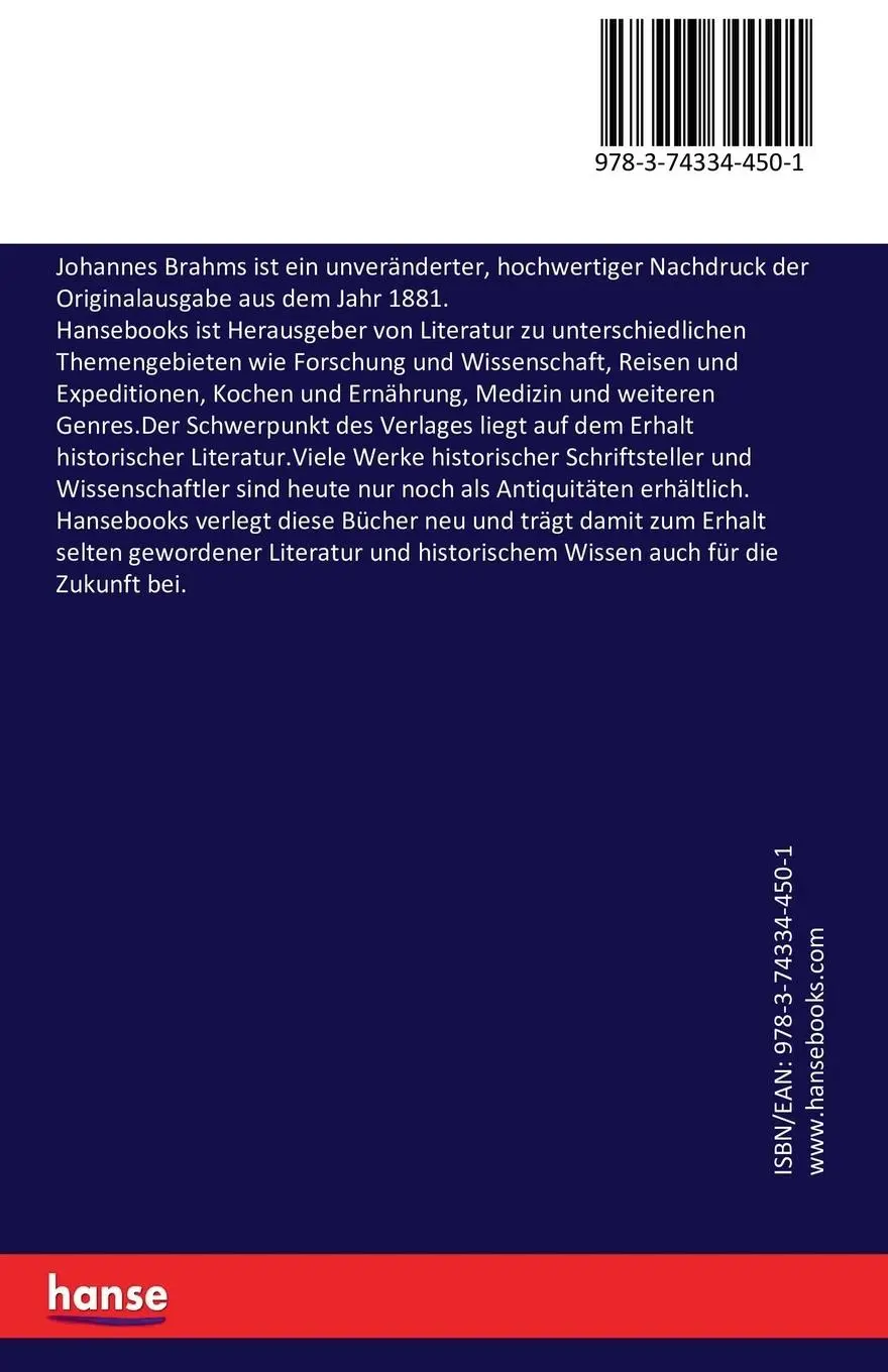 Rückseite: 9783743344501 | Johannes Brahms | Hermann Deiters | Taschenbuch | 60 S. | Deutsch