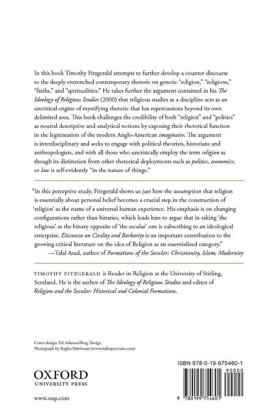 Rückseite: 9780199754601 | Discourse on Civility and Barbarity | Timothy Fitzgerald | Taschenbuch
