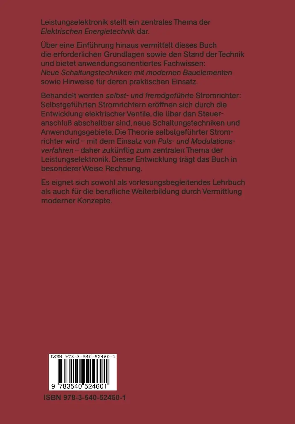Rückseite: 9783540524601 | Leistungselektronik | Einführung. Grundlagen. Überblick | Meyer | Buch