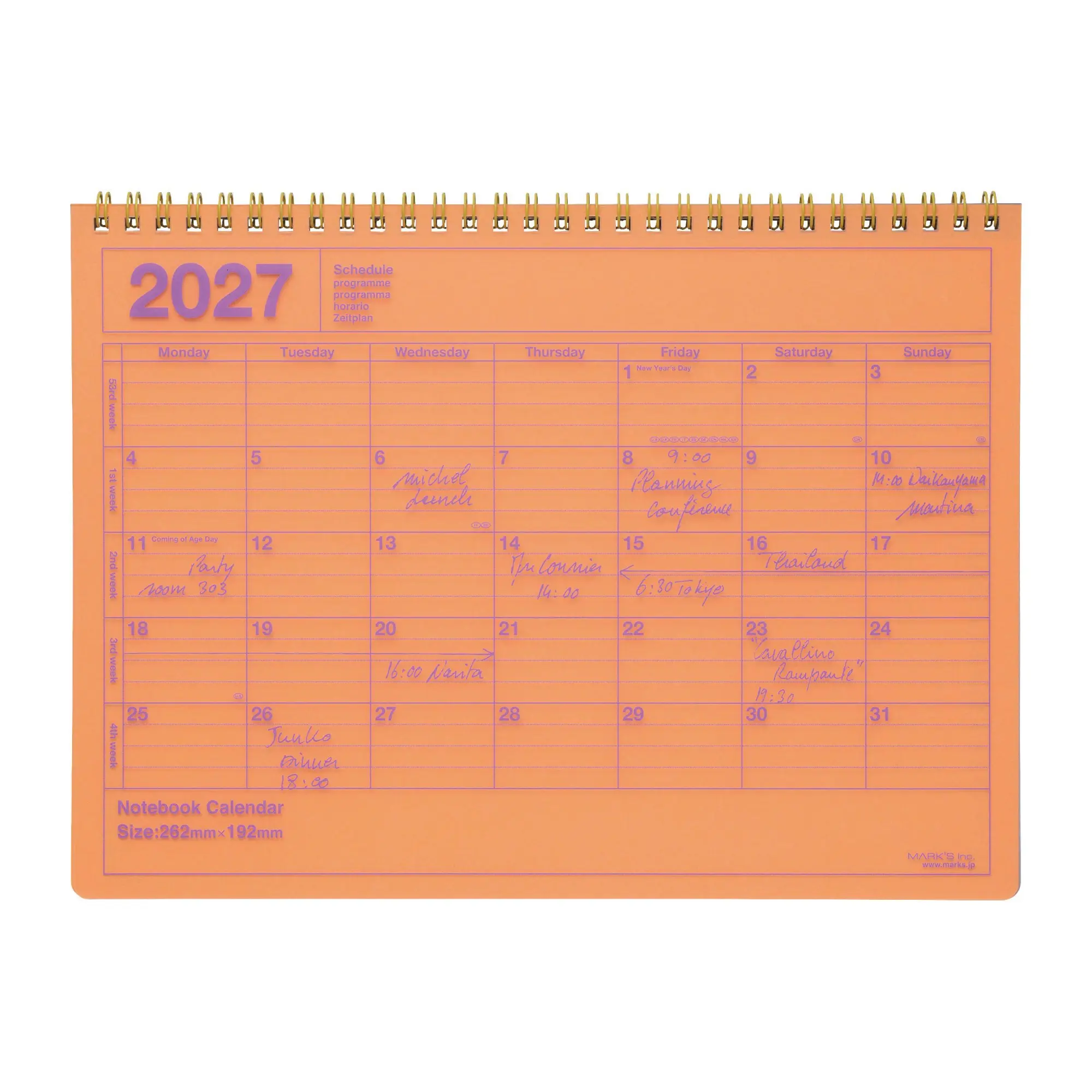Cover: 4550045164701 | MARK'S 2027 Notebook Calendar M // Neon Orange | MARK'S Inc. | 2027