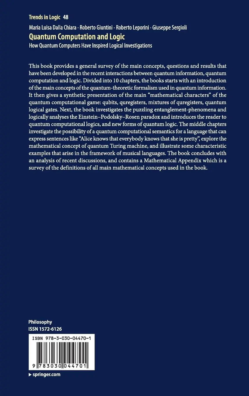 Rückseite: 9783030044701 | Quantum Computation and Logic | Maria Luisa Dalla Chiara (u. a.) | xvi