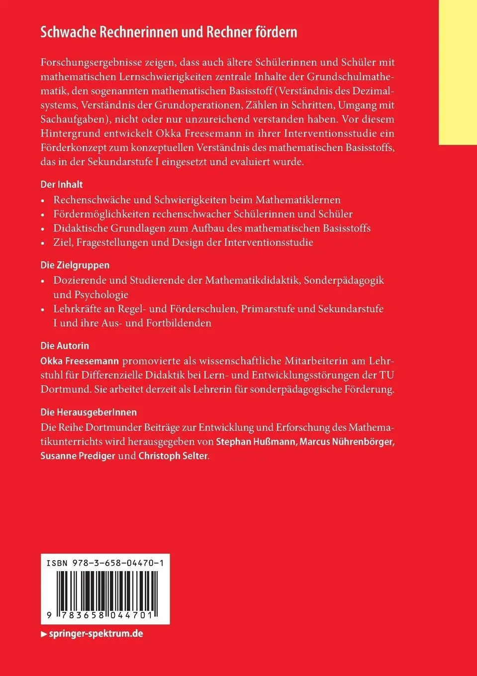 Rückseite: 9783658044701 | Schwache Rechnerinnen und Rechner fördern | Okka Freesemann | Buch