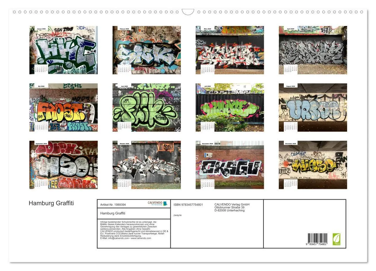 Bild: 9783457754801 | Hamburg Graffiti (Wandkalender 2026 DIN A2 quer), CALVENDO...