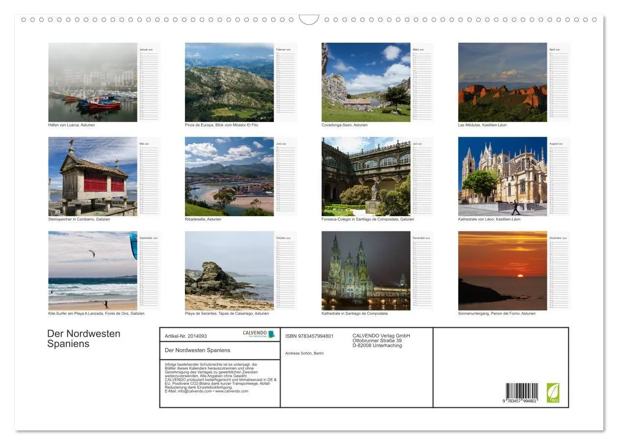 Bild: 9783457994801 | Der Nordwesten Spaniens (Wandkalender 2026 DIN A2 quer), CALVENDO...