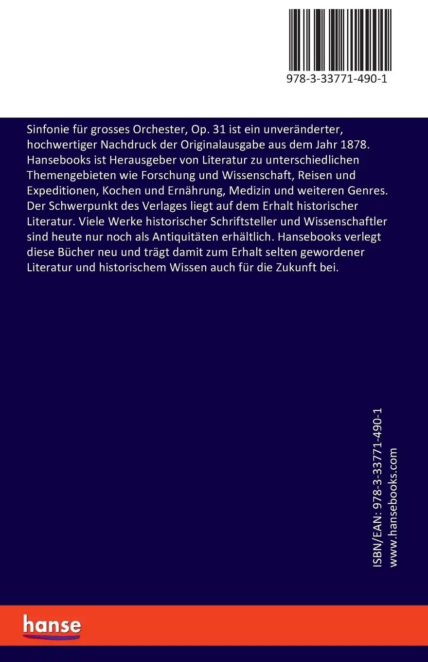 Rückseite: 9783337714901 | Sinfonie für grosses Orchester, Op. 31 | Ignaz Brüll | Taschenbuch