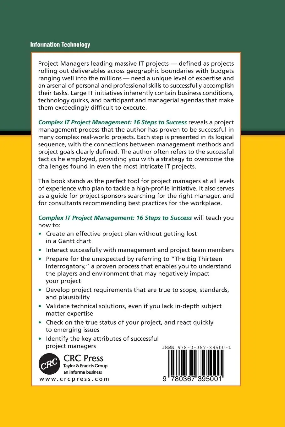 Rückseite: 9780367395001 | Complex IT Project Management | 16 Steps to Success | Peter Schulte