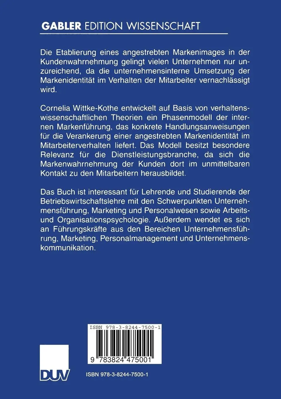 Rückseite: 9783824475001 | Interne Markenführung | Cornelia Wittke-Kothe | Taschenbuch | xix