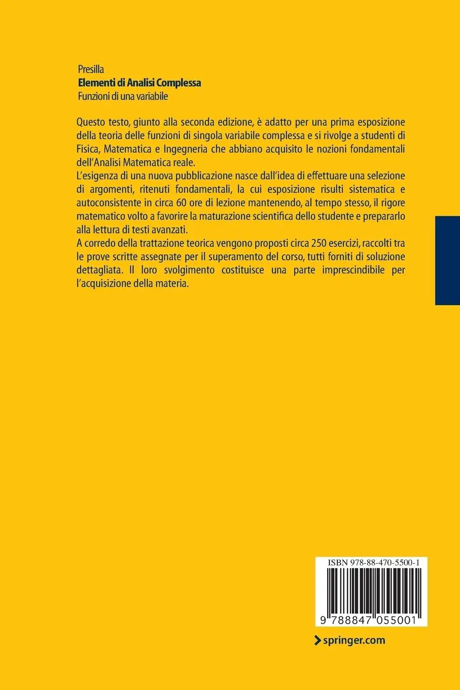 Rückseite: 9788847055001 | Elementi di Analisi Complessa | Funzioni di una variabile | Presilla