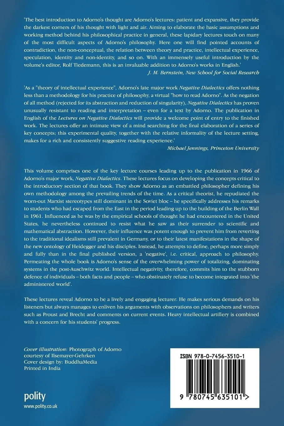 Rückseite: 9780745635101 | Lectures on Negative Dialectics | Theodor W Adorno | Taschenbuch
