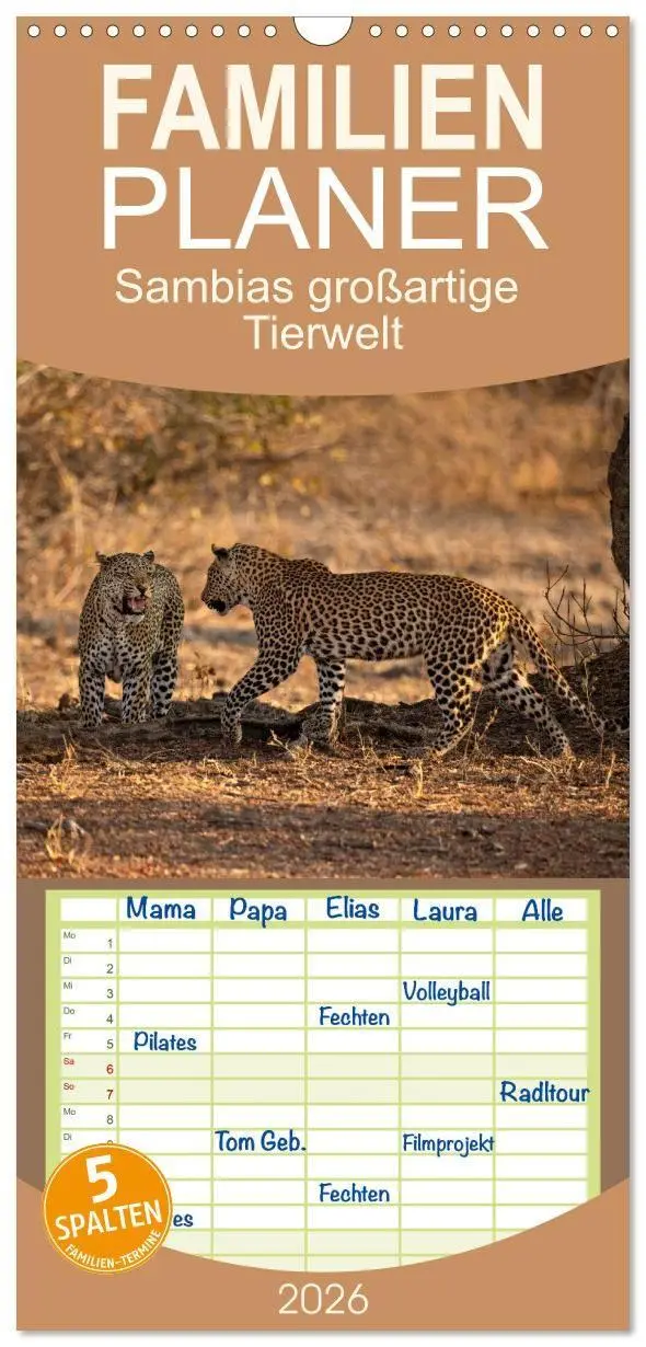Cover: 9783516715101 | Familienplaner 2026 - Sambias großartige Tierwelt mit 5 Spalten...