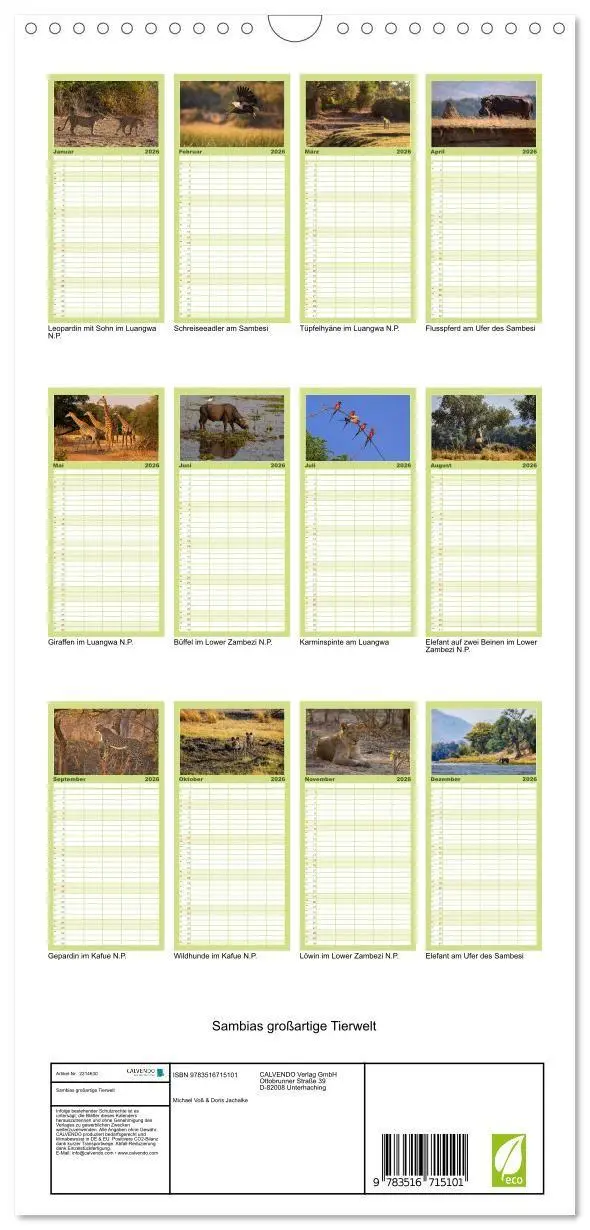 Bild: 9783516715101 | Familienplaner 2026 - Sambias großartige Tierwelt mit 5 Spalten...