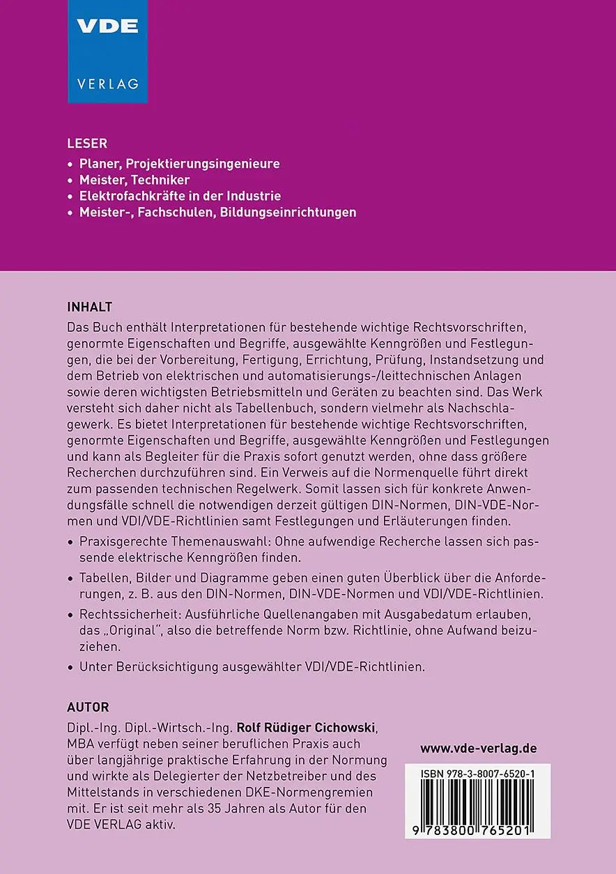 Rückseite: 9783800765201 | Kenngrößen für die Automatisierungstechnik | Rolf Rüdiger Cichowski