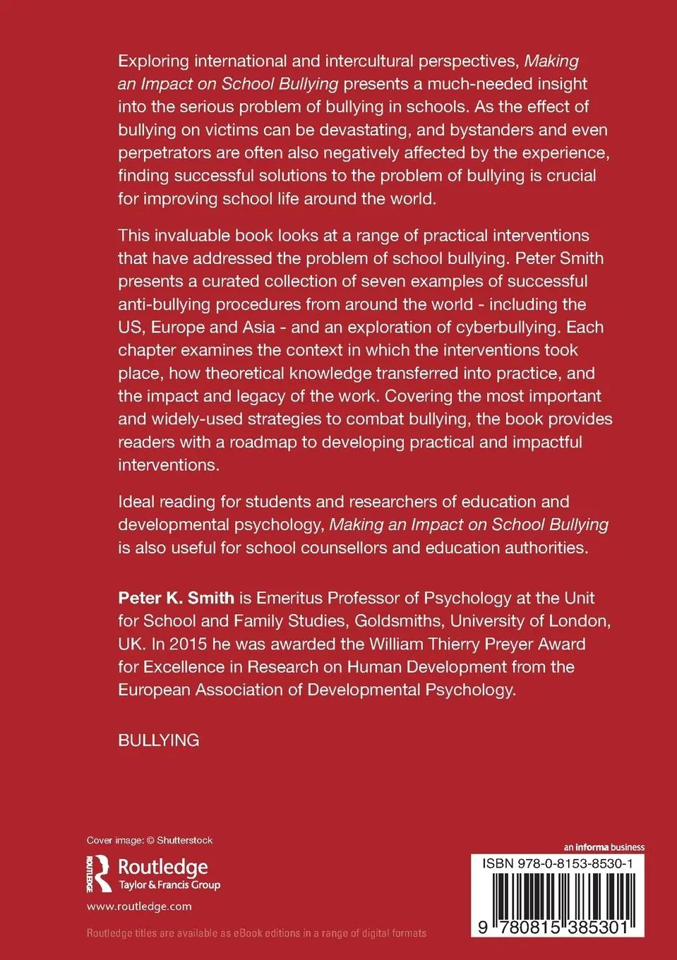 Rückseite: 9780815385301 | Making an Impact on School Bullying | Peter K. Smith | Taschenbuch