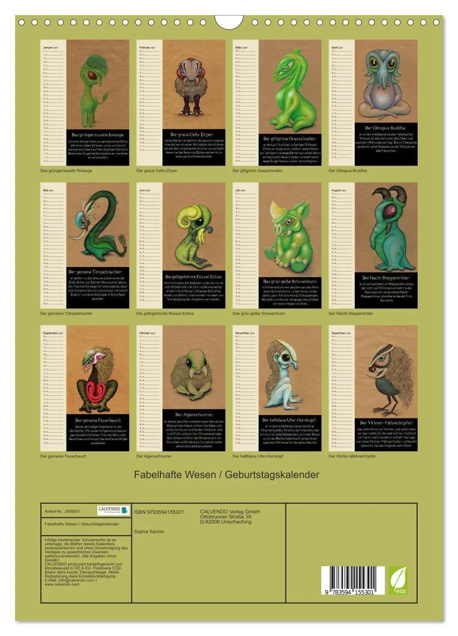 Bild: 9783594155301 | Fabelhafte Wesen / Geburtstagskalender (Wandkalender 2027 DIN A3...