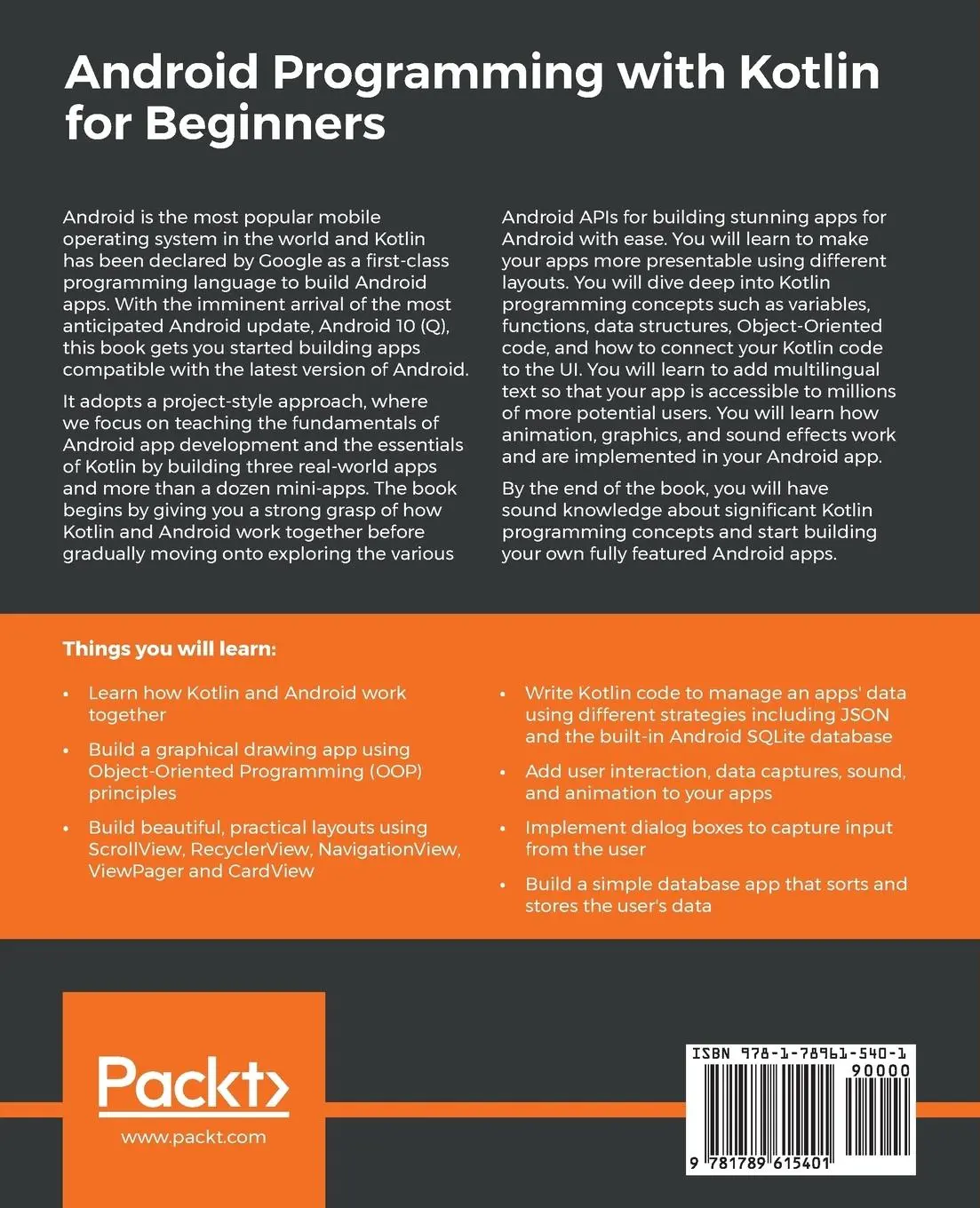 Rückseite: 9781789615401 | Android Programming with Kotlin for Beginners | John Horton | Buch