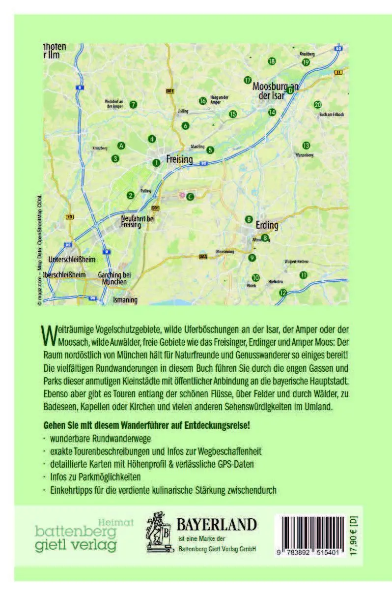 Rückseite: 9783892515401 | Wandern in und um Freising, Erding &amp; Moosburg/Isar | Fuchs (u. a.)