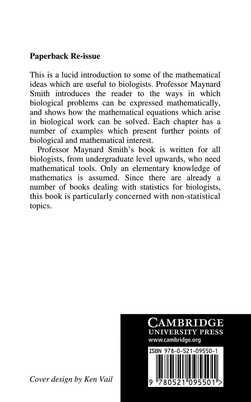 Rückseite: 9780521095501 | Mathematical Ideas in Biology | John Maynard Smith (u. a.) | Buch