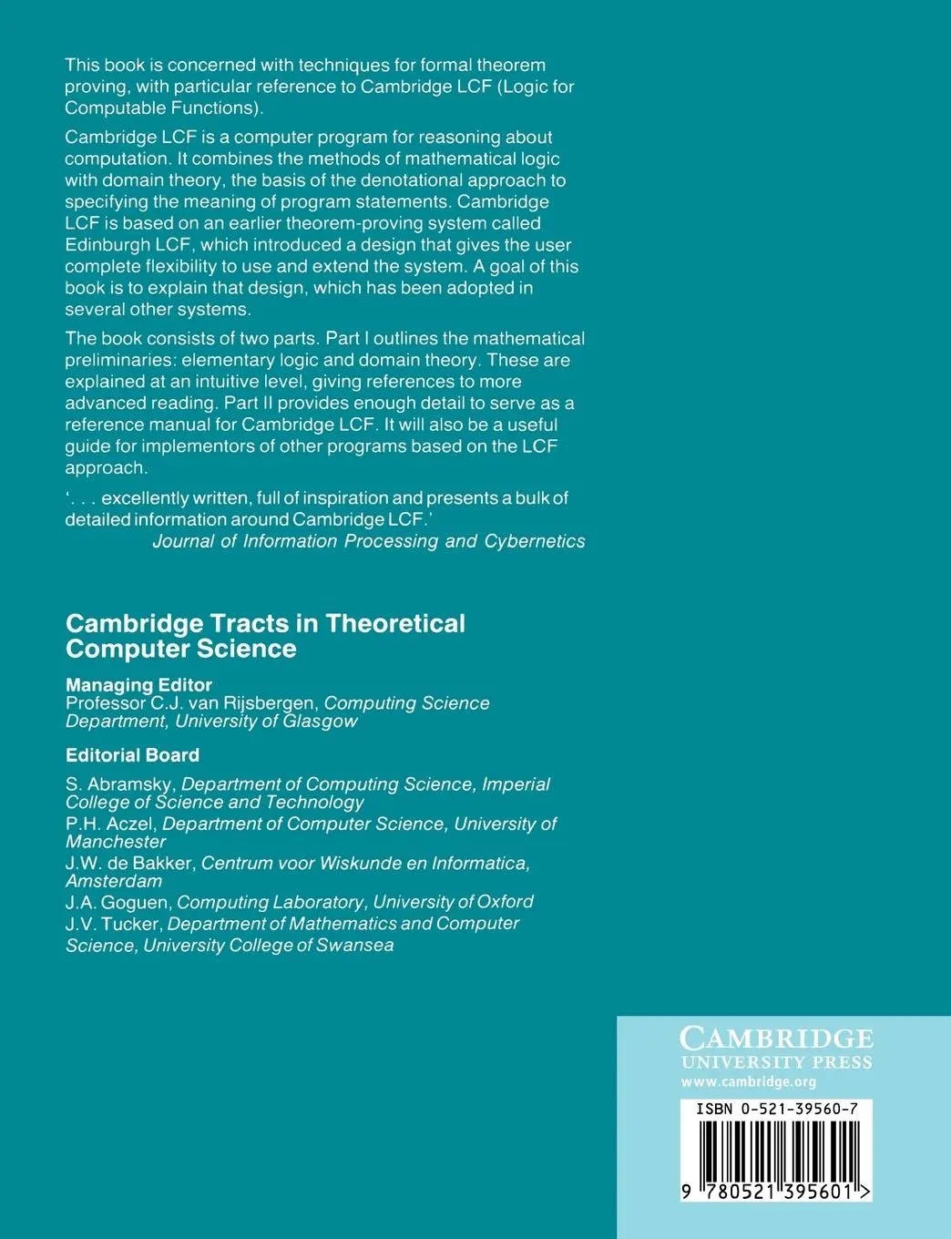 Rückseite: 9780521395601 | Logic and Computation | Interactive Proof with Cambridge Lcf | Paulson