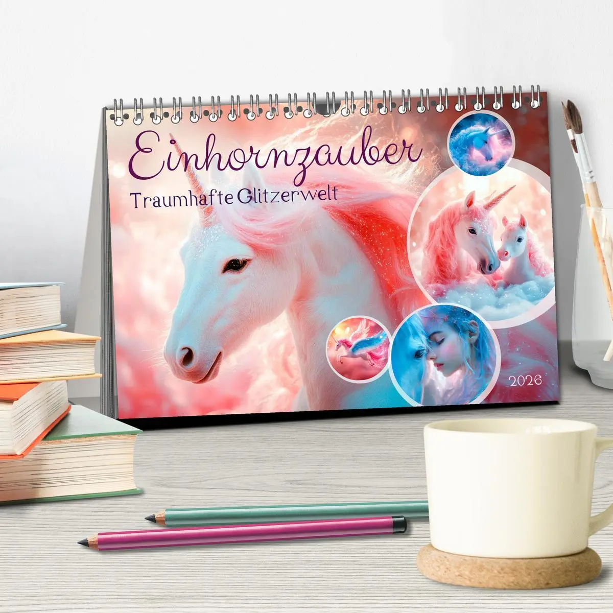 Bild: 9783516215601 | EINHORNZAUBER Traumhafte Glitzerwelt (Tischkalender 2026 DIN A5...