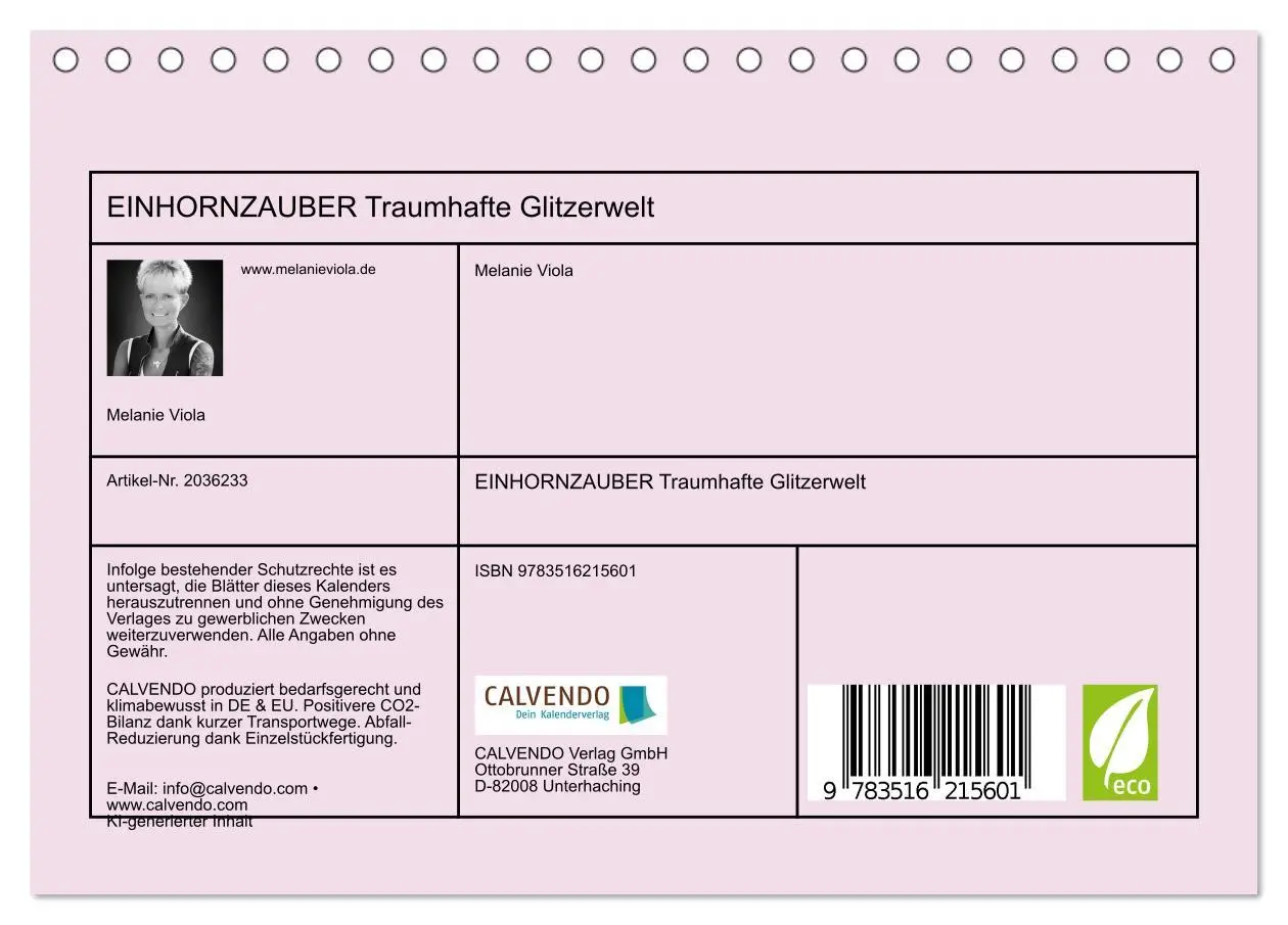 Bild: 9783516215601 | EINHORNZAUBER Traumhafte Glitzerwelt (Tischkalender 2026 DIN A5...