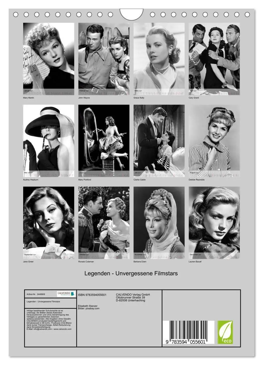 Bild: 9783594055601 | Legenden - Unvergessene Filmstars (Wandkalender 2027 DIN A4 hoch),...