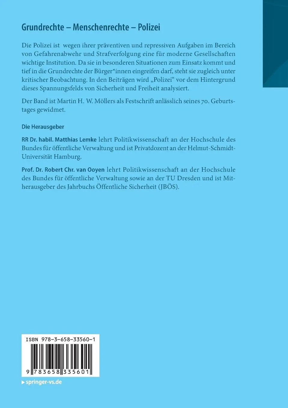 Rückseite: 9783658335601 | Grundrechte - Menschenrechte - Polizei | Robert Chr. van Ooyen (u. a.)