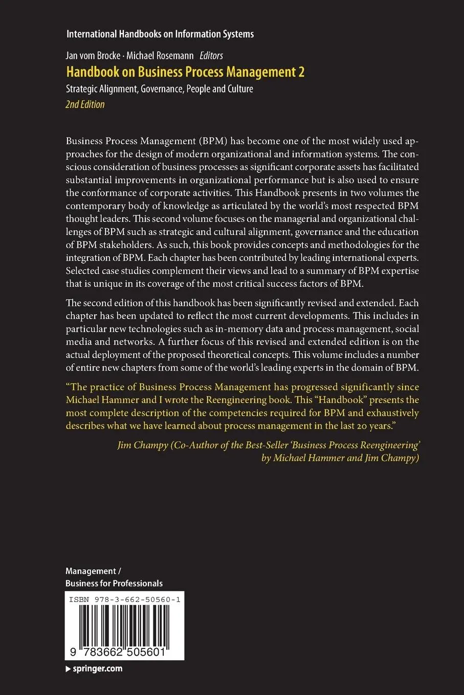 Rückseite: 9783662505601 | Handbook on Business Process Management 2 | Jan Vom Brocke (u. a.)