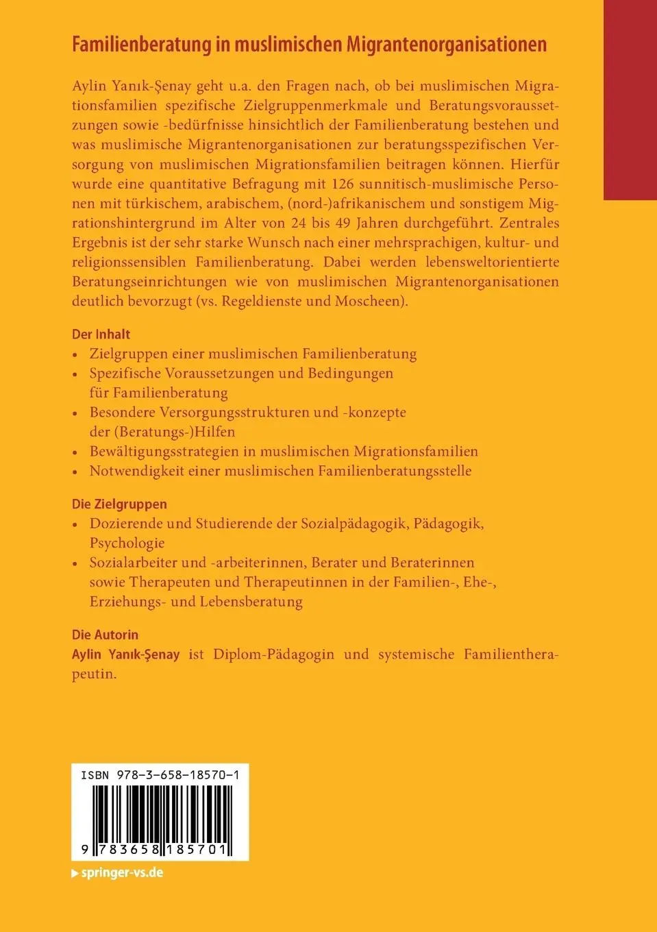 Rückseite: 9783658185701 | Familienberatung in muslimischen Migrantenorganisationen | Yanik-¿enay