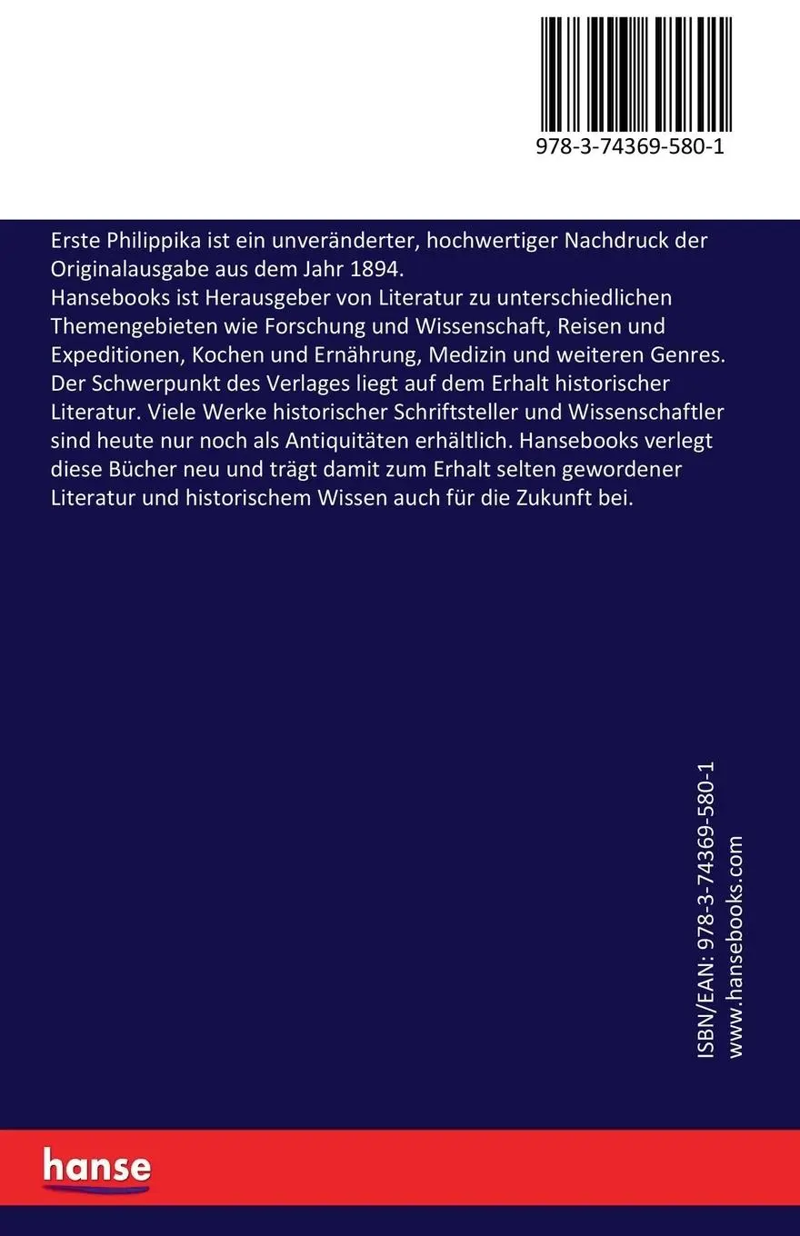 Rückseite: 9783743695801 | Demosthenes Erste Philippika | Demosthenes (u. a.) | Taschenbuch