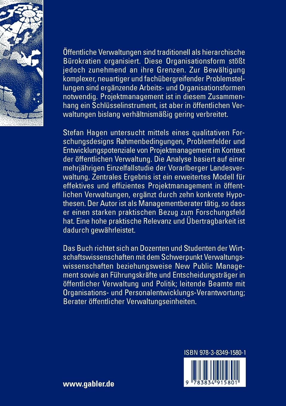 Rückseite: 9783834915801 | Projektmanagement in der öffentlichen Verwaltung | Stefan Hagen | Buch