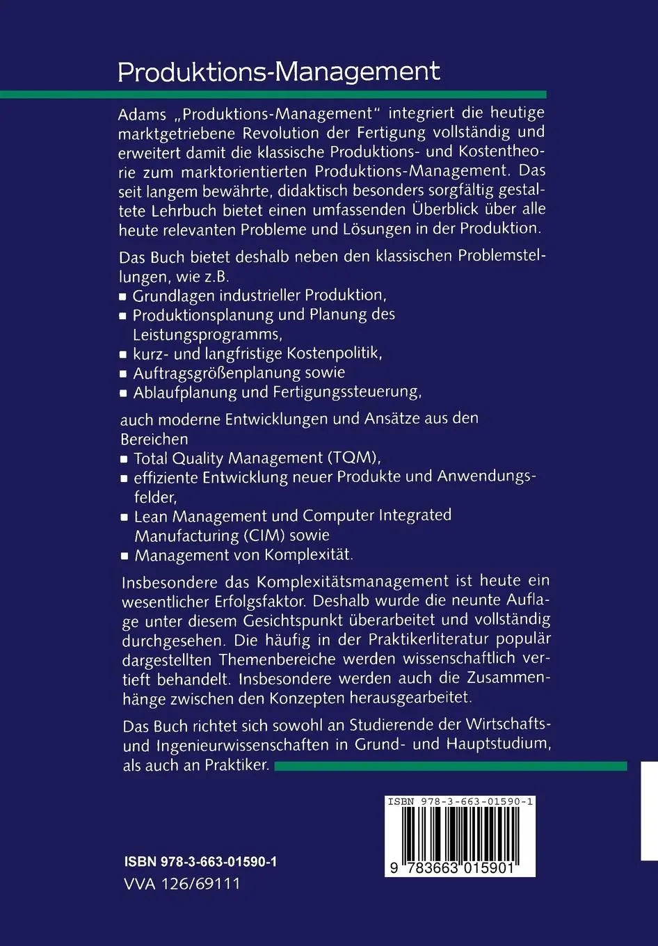 Rückseite: 9783663015901 | Produktions-Management | Dietrich Adam | Taschenbuch | xix | Deutsch