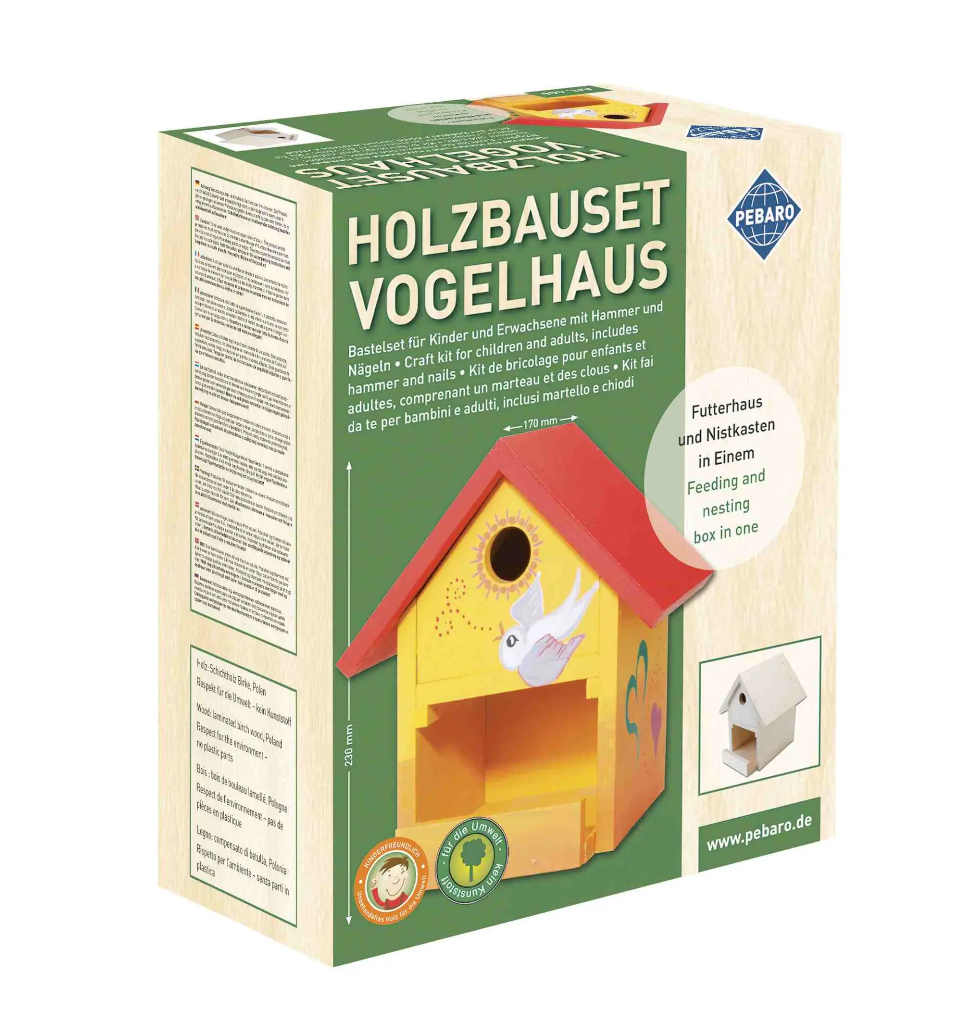 Cover: 4006094466001 | PEBARO 466 - Holzbauset Vogelhaus, Futterhaus und Nistkasten in Einem