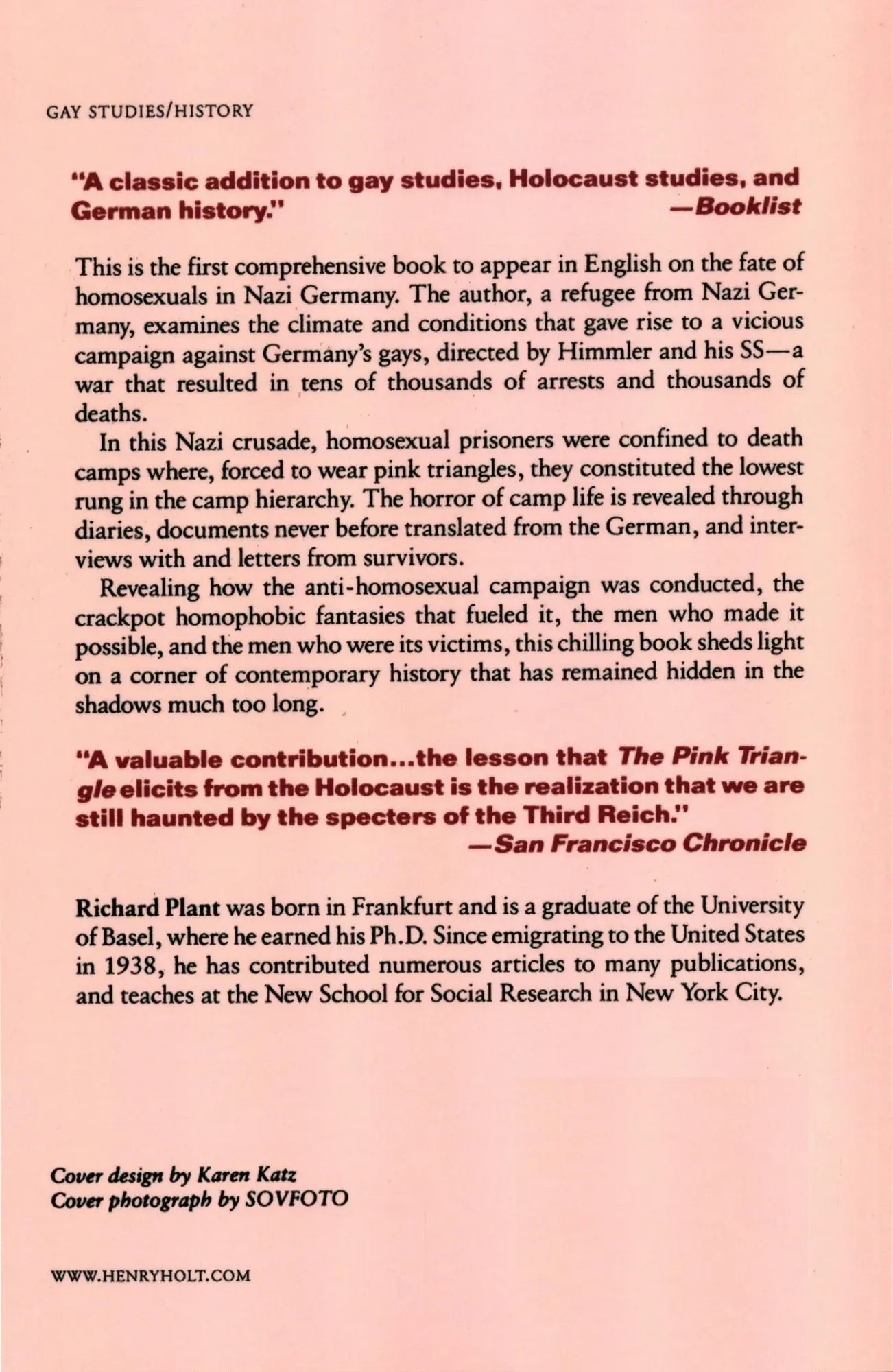 Rückseite: 9780805006001 | The Pink Triangle | The Nazi War Against Homosexuals | Richard Plant