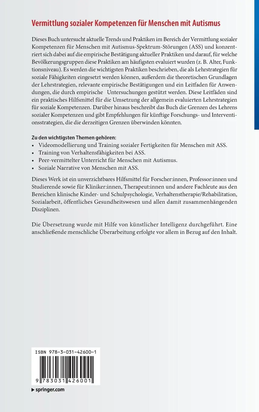 Rückseite: 9783031426001 | Vermittlung sozialer Kompetenzen für Menschen mit Autismus | Buch | xi