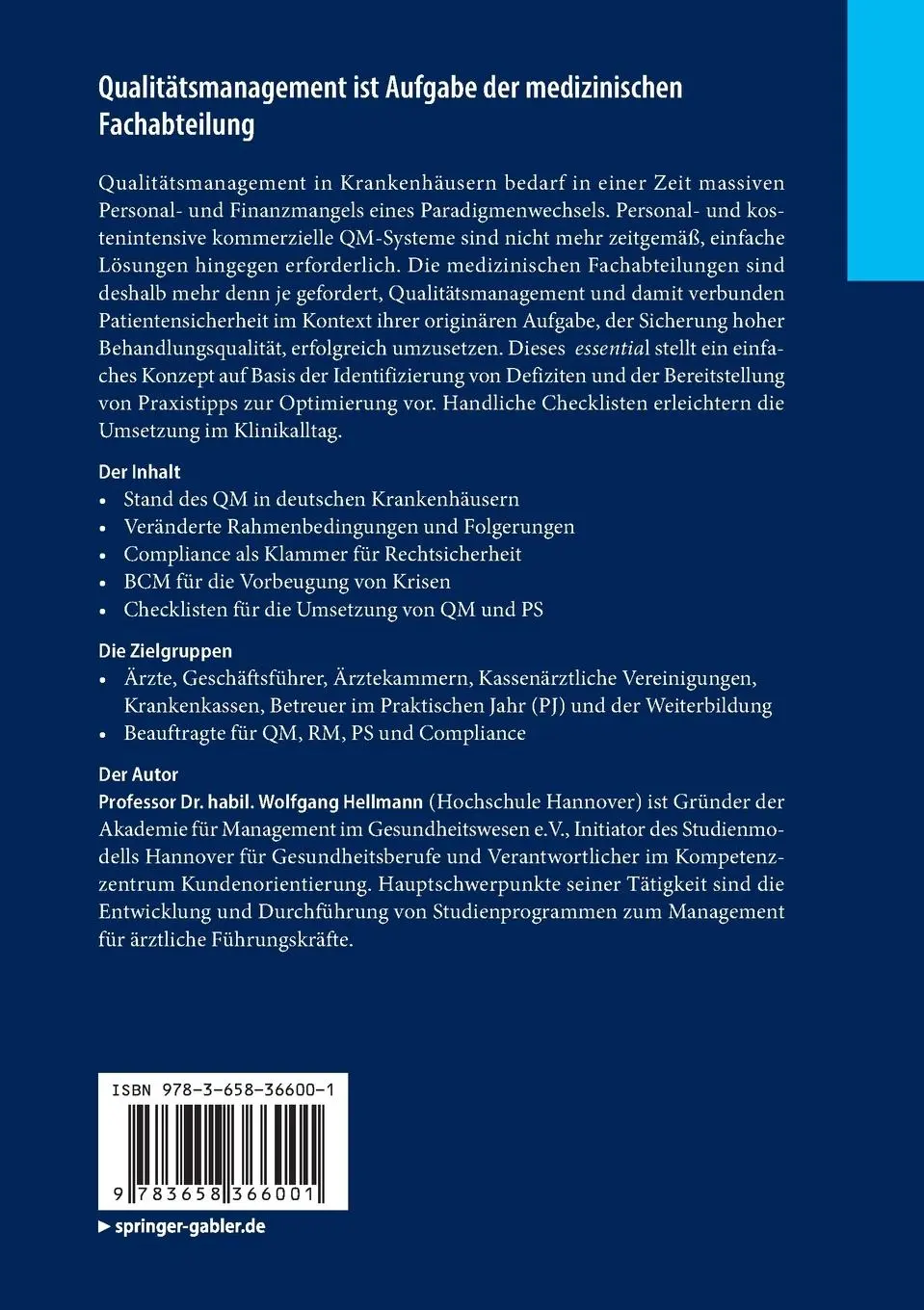 Rückseite: 9783658366001 | Qualitätsmanagement ist Aufgabe der medizinischen Fachabteilung | Buch