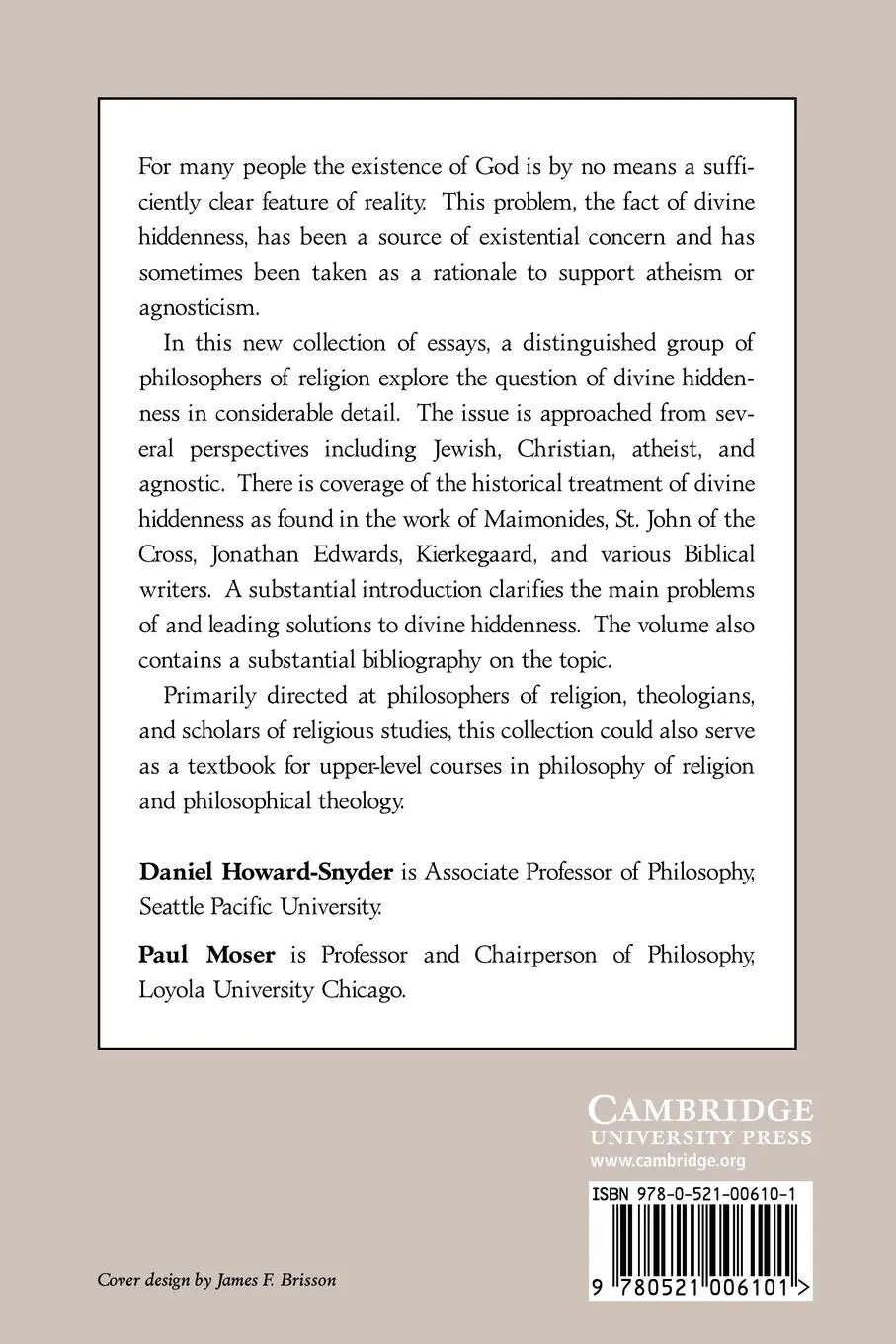 Rückseite: 9780521006101 | Divine Hiddenness | New Essays | Daniel Howard-Snyder (u. a.) | Buch