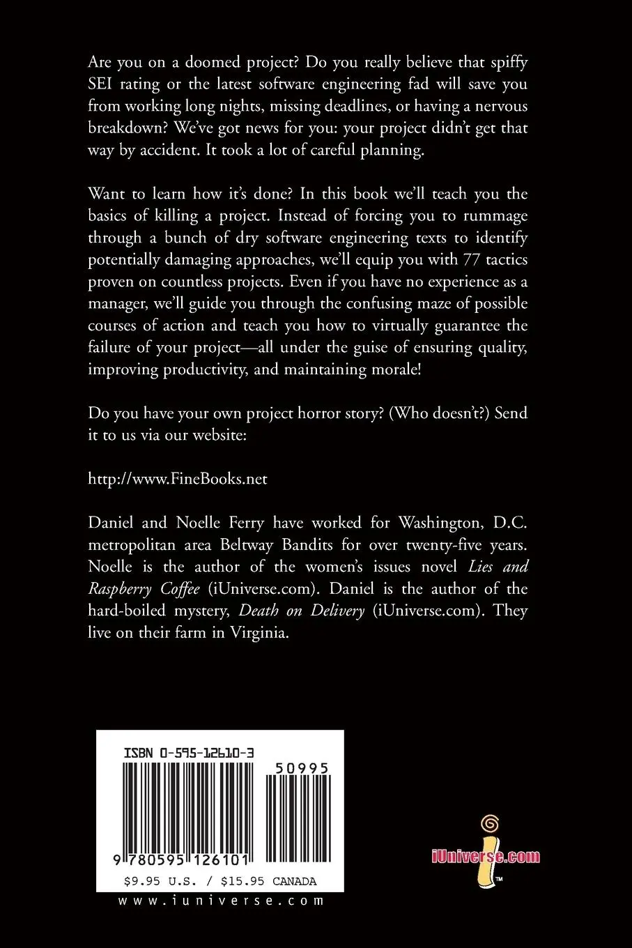 Rückseite: 9780595126101 | 77 Sure-Fire Ways to Kill a Software Project | Daniel D. Ferry (u. a.)